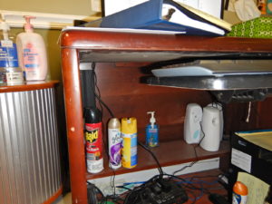 Common household chemicals stored in office.