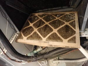 Closer view of moldy dirty AC filter. 